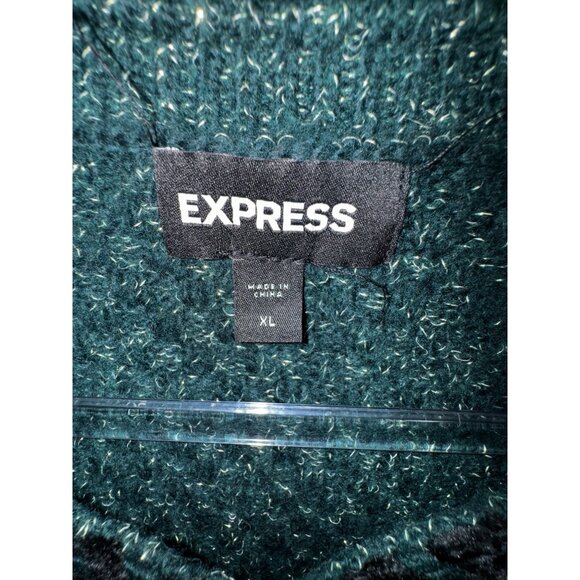 Express Womens XL Green Boucle Cardigan Sweater With Gold Braided Trim Classic - Picture 4 of 7